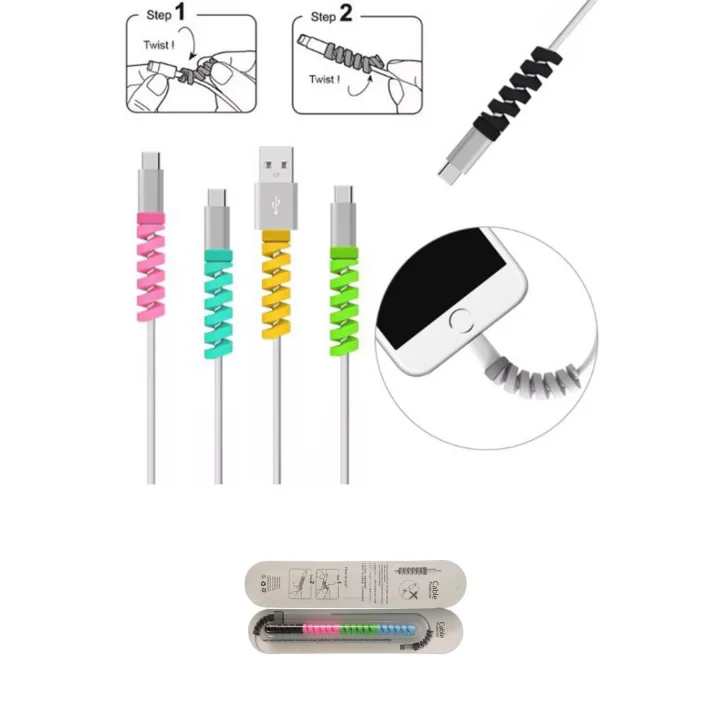 Mey İthalat®  4lü , Android Şaj Kablosu Koruyucu Silikon Spiral Yay Aparat