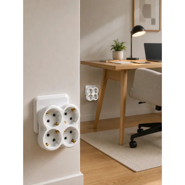 Mey İthalat® 4’lü Priz Çoğaltıcı 2 Adet Set Kablosuz Duvar Tipi Priz Çoklayıcı Adaptör
