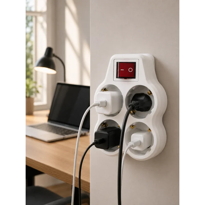 Mey İthalat® 4’lü Priz Çoğaltıcı Açma Kapama Anahtarlı Kablosuz Duvar Tipi Priz Adaptörü