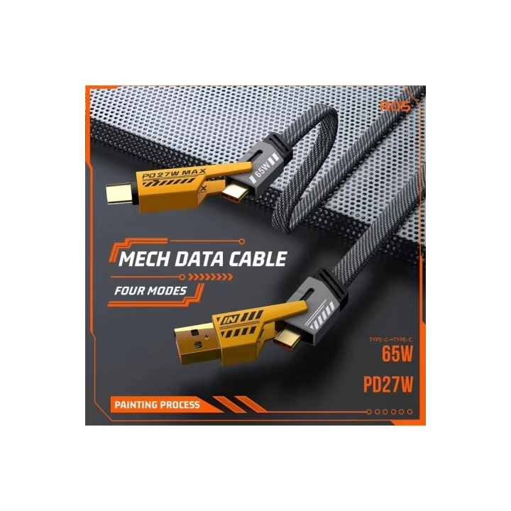 Mey İthalat® 4’ü 1 Arada 65W Hızlı Şarj Kablosu – USB ve Type-C Girişli, Örgülü Dayanıklı