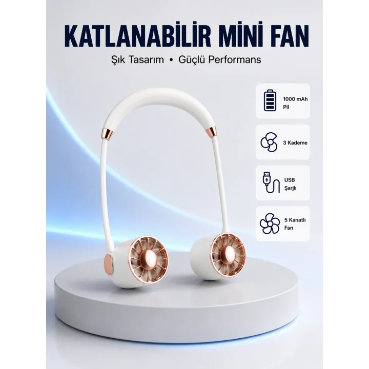 Mey İthalat® 5 Kanatlı Sessiz Mini Fan 3 Vitesli Katlanabilir Asılabilir