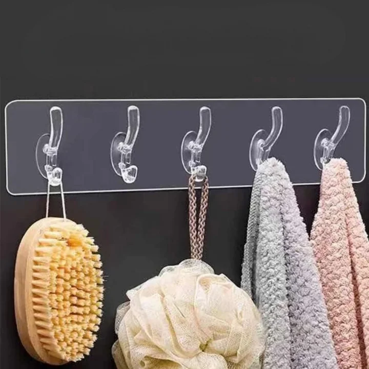 Mey İthalat®  5li Güçlü Yapışkanlı Şeffaf Duvar Askısı Banyo Mutfak Düzenleyici Pratik Askılık