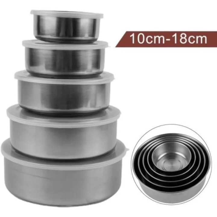 Mey İthalat® 5li Paslanmaz Çelik Saklama Kabı Seti - İç İçe Geçebilir Taze Tutma Kutusu (10-18 cm)