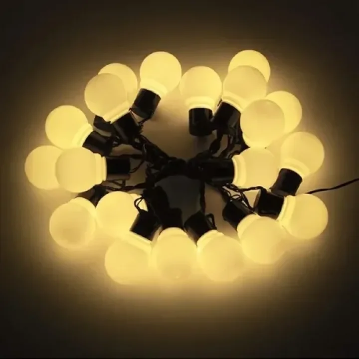 Mey İthalat® 5 Metre 28 LED Mini Top Işık Sarı Fişli Siyah Kablo