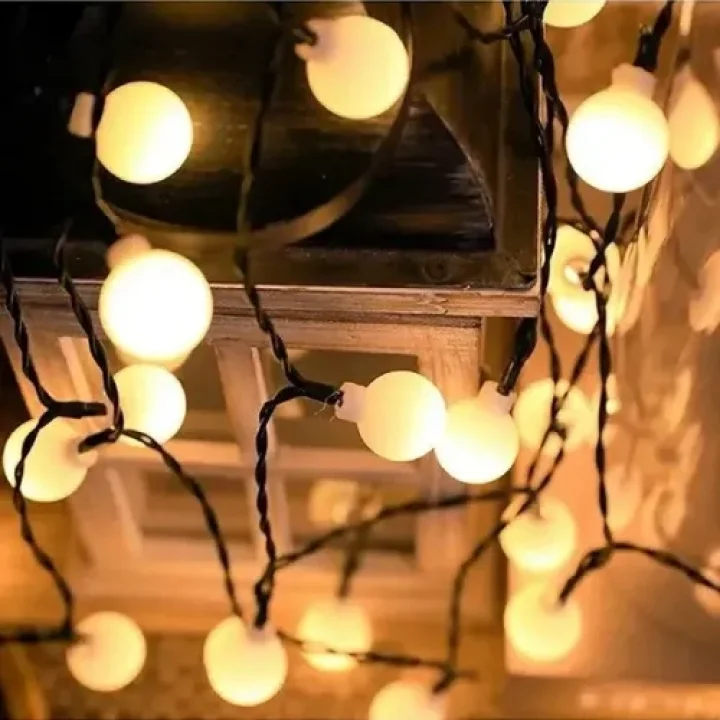 Mey İthalat® 5 Metre 28 LED Mini Top Işık Sarı Fişli Siyah Kablo