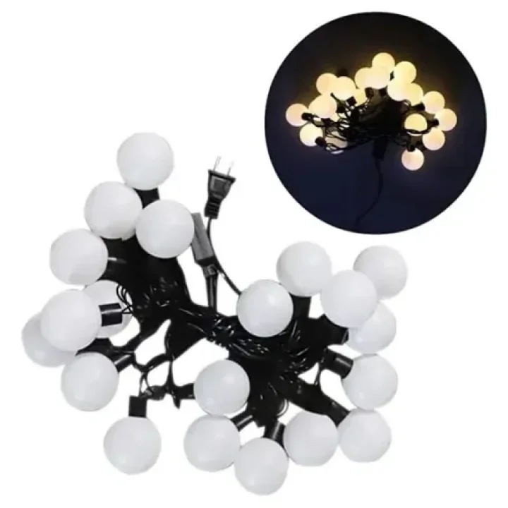 Mey İthalat® 5 Metre 28 LED Mini Top Işık Sarı Fişli Siyah Kablo