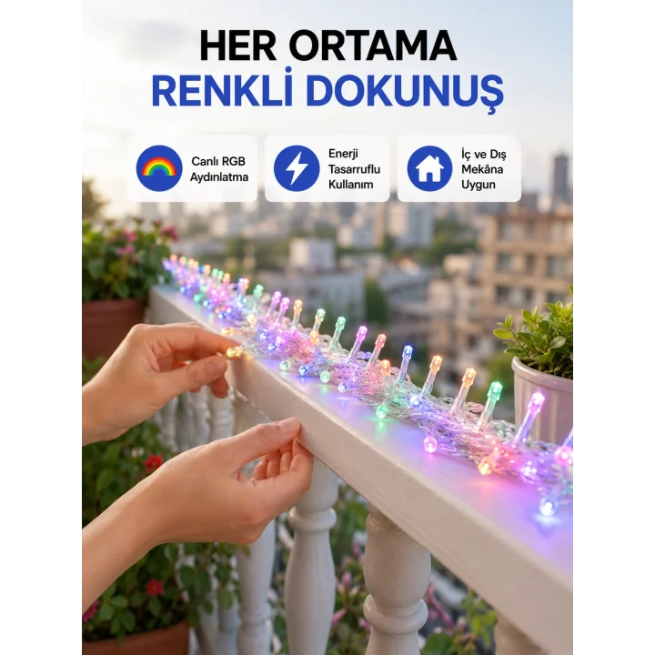 Mey İthalat® 5 Metre Şeffaf Kablo LED Peri Işığı 50 Ampullü Dekoratif Led