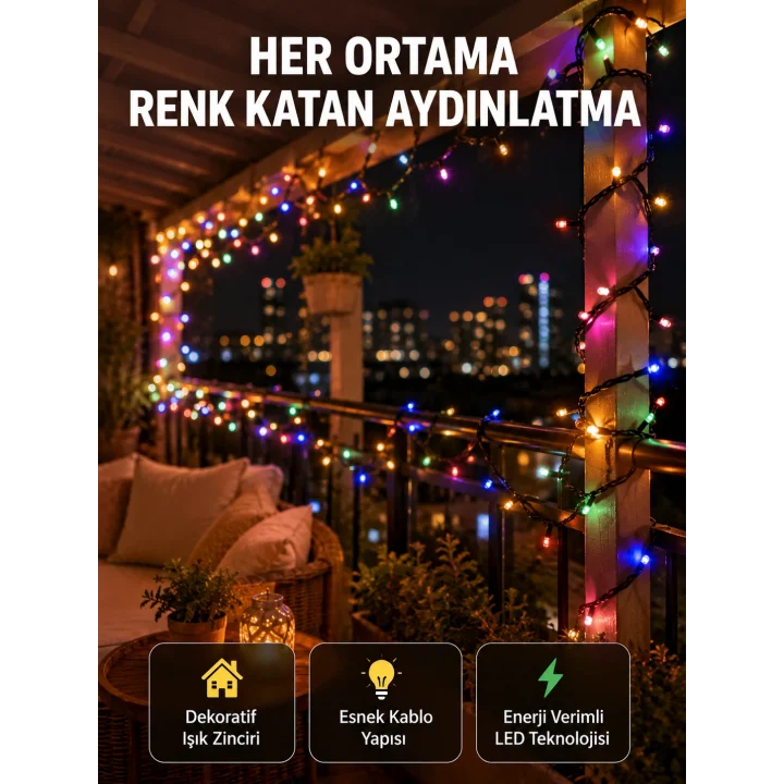 Mey İthalat® 5 Metre Şeffaf Kablo LED Peri Işığı 50 Ampullü Dekoratif Led Yeni Nesil