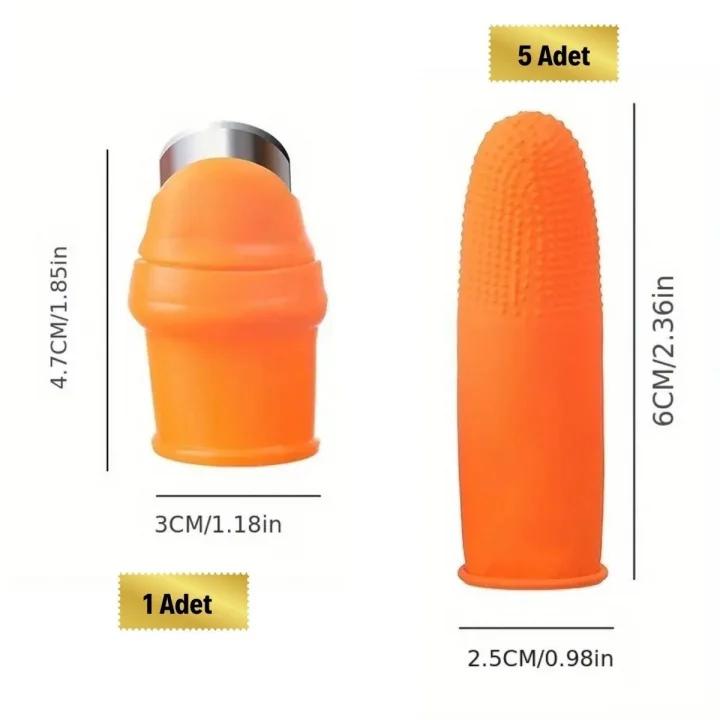 Mey İthalat®  5 Parça Pratik Parmak Koruyucu 1 Parça Baş Parmak Bıçaklı Eldiven Sebze Meyve Soyucu Kesme Ayıklayıcı Silikon Set
