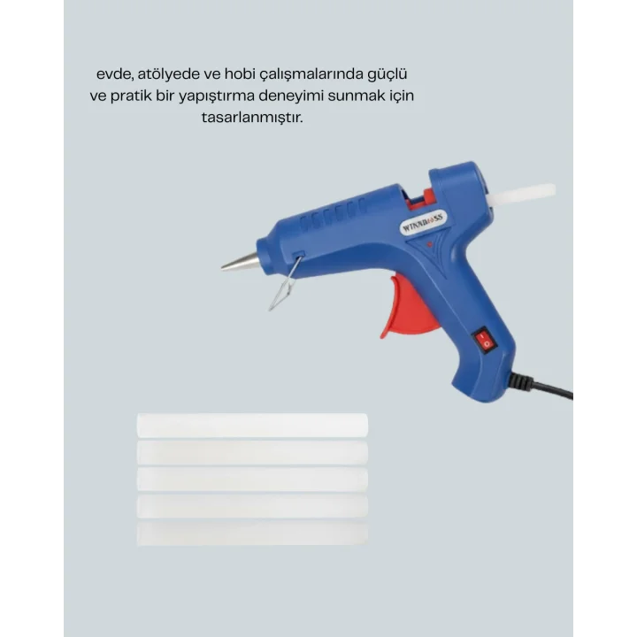 Mey İthalat® 5 Silikon Hediyeli 40W Sıcak Silikon Tabancası Pratik Güçlü Kullanım