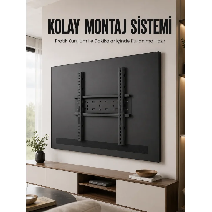 Mey İthalat® 50-95 İnç Sabit TV Duvar Askı Aparatı Güçlü Çelik Gövde Kolay Montaj Geniş VESA Uyumlu