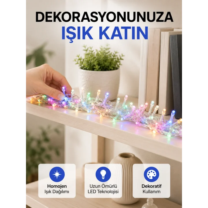 Mey İthalat® 50’li LED Şeffaf Kablolu 5 m Aydınlatma Işık Süsleme Led