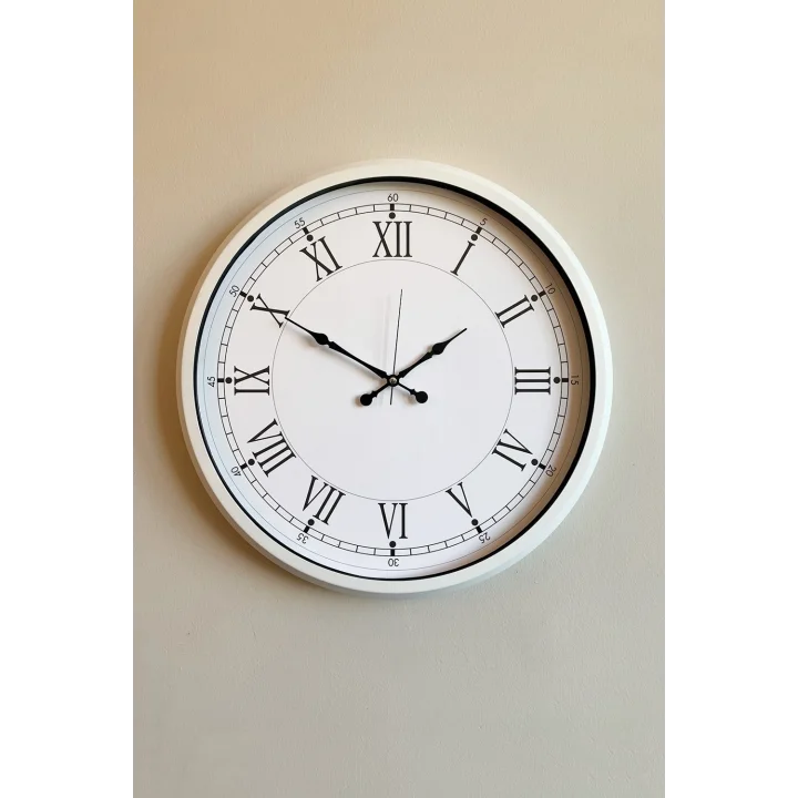 Mey İthalat® 52 cm Beyaz Metal Roma Rakamlı Duvar Saati