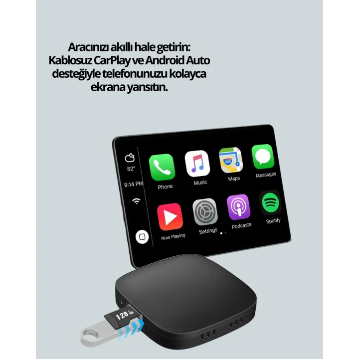 Mey İthalat® 5.8GHz WiFi Destekli Kablosuz Android Auto Dönüştürücü Yeni Nesil