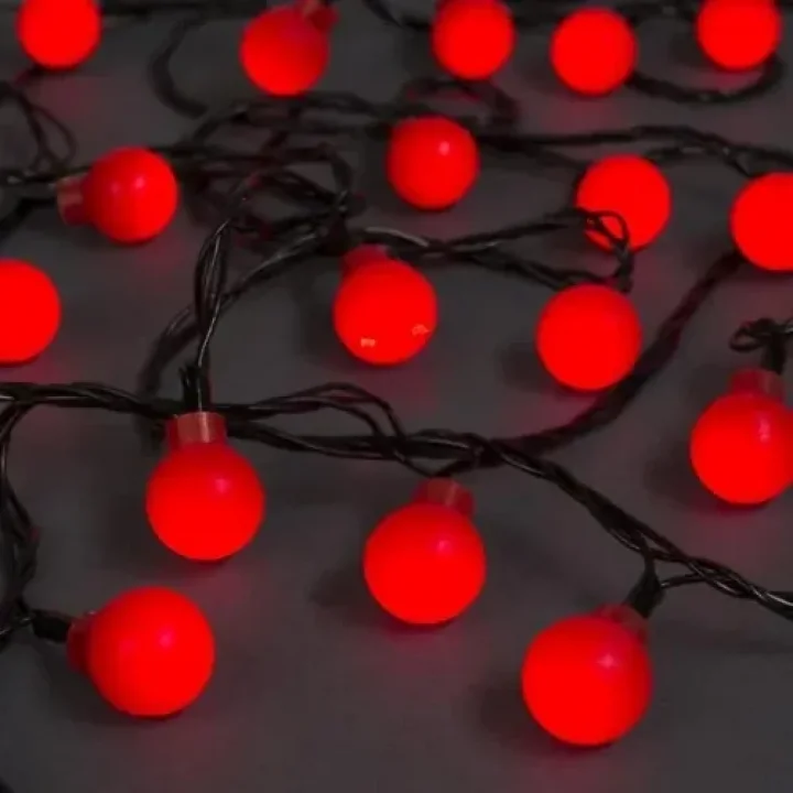 Mey İthalat® 5m 28 LED Mini Top Işık Kırmızı - Fişli, Siyah Kablo