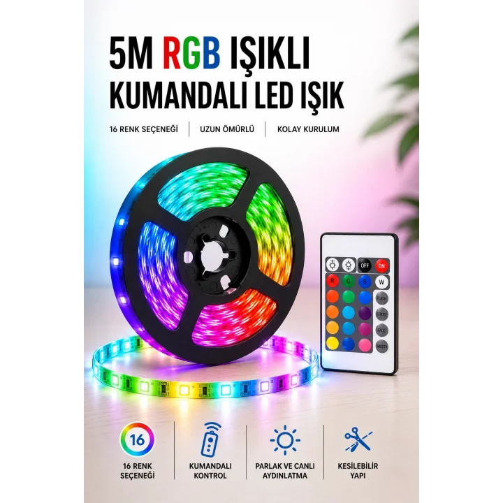 Mey İthalat® 5M RGB Işıklı Her Ortama Uygun Led Işık