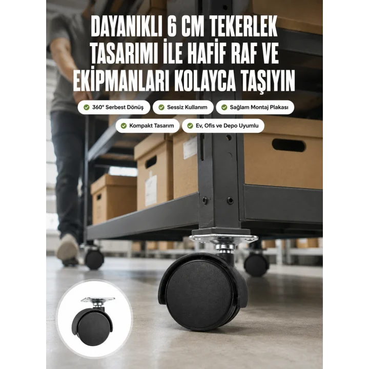 Mey İthalat® 6 cm Döner Kilitsiz Ayak Tek Parça