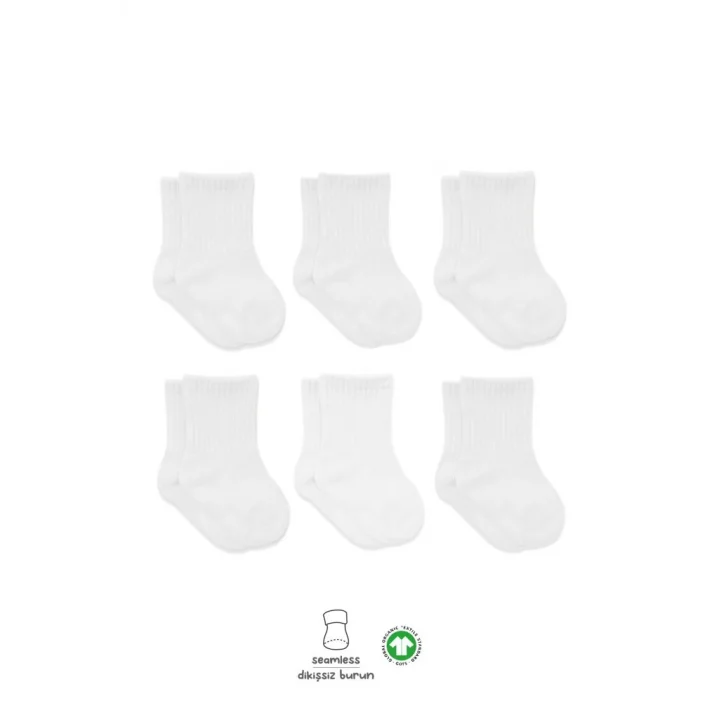 Mey İthalat® 6Lı Basic Penye Soket Çorap 10101 Beyaz