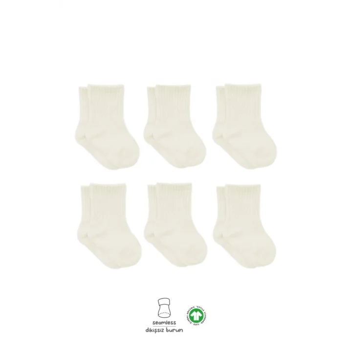 Mey İthalat® 6Lı Basic Penye Soket Çorap 10101 Ekru