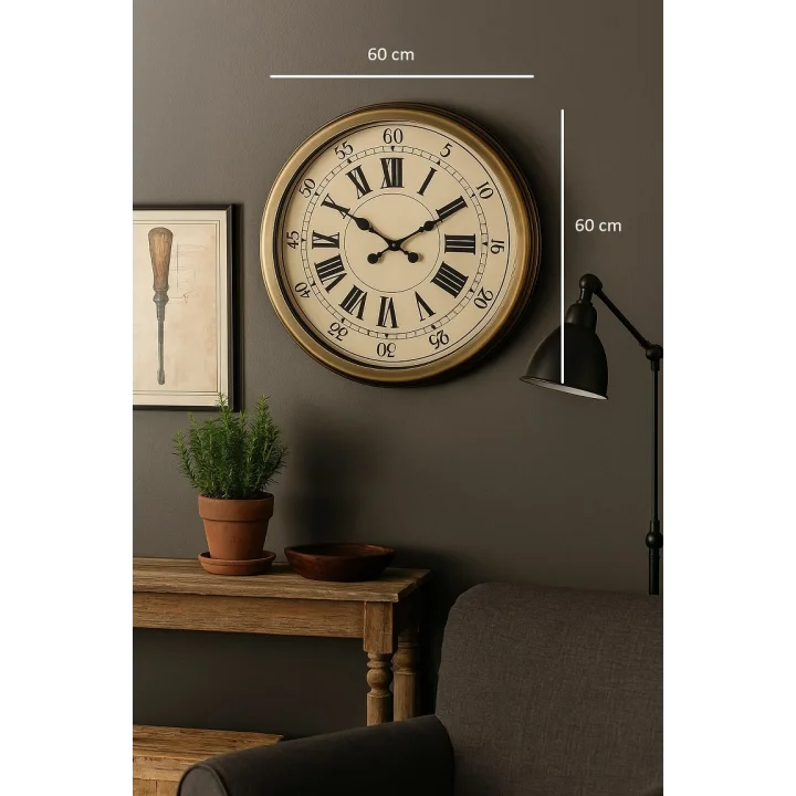 Mey İthalat® 60 Cm Eskitme Metal Eskitme Kadran Duvar Saati