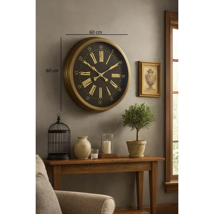 Mey İthalat® 60 cm Eskitme Metal Roma Rakamlı Duvar Saati
