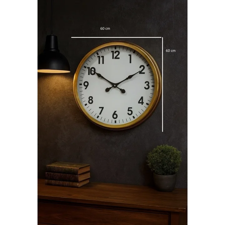Mey İthalat® 60 Cm Gold Metal Dekoratif Duvar Saati
