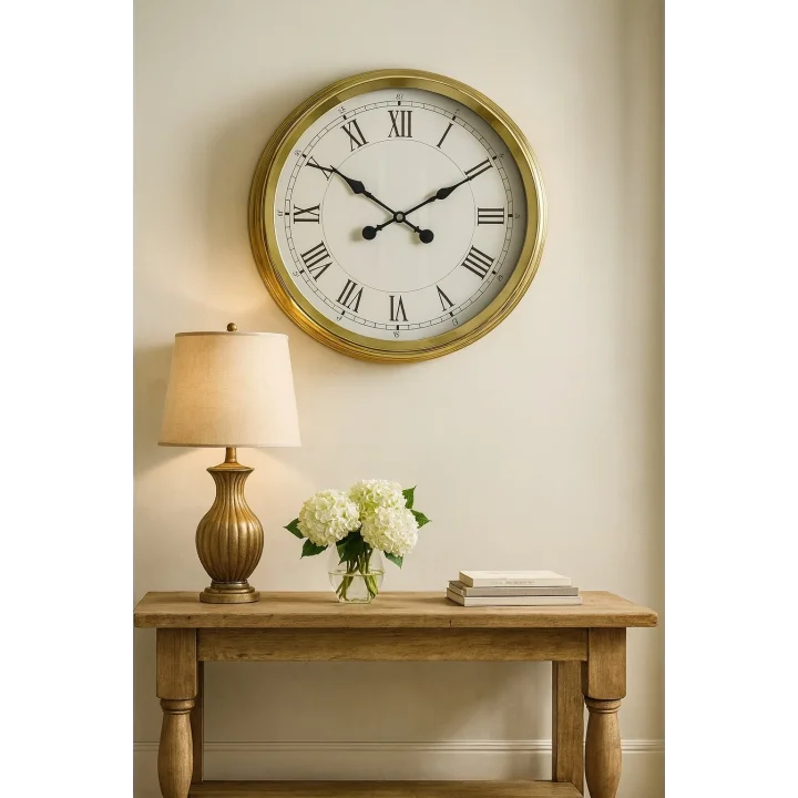 Mey İthalat® 60 cm Gold Metal Dekoratif Roma Rakamlı Duvar Saati