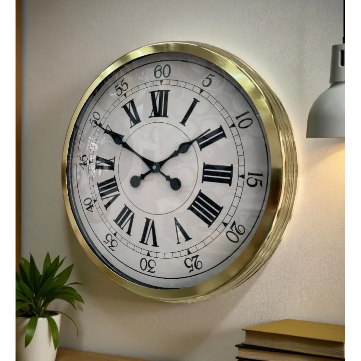 Mey İthalat® 60 cm Gold Metal Dekoratif Roma Rakamlı Duvar Saati