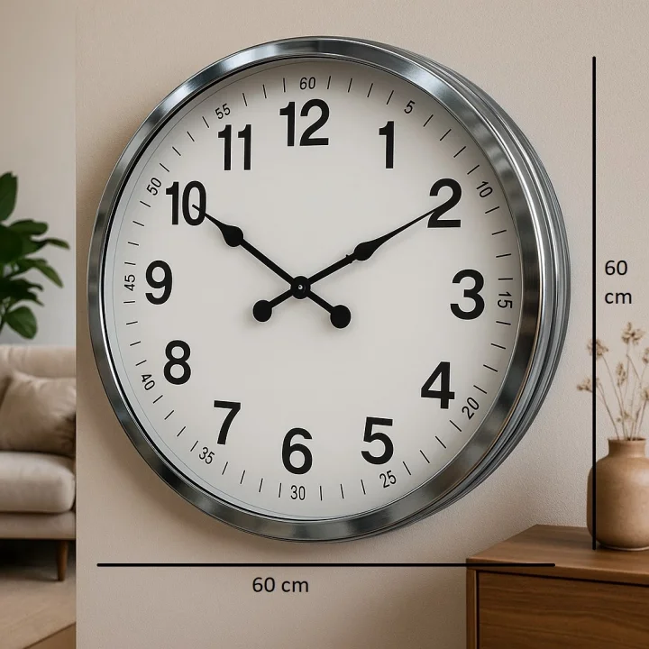 Mey İthalat® 60 cm Krom Metal Dekoratif Duvar Saati