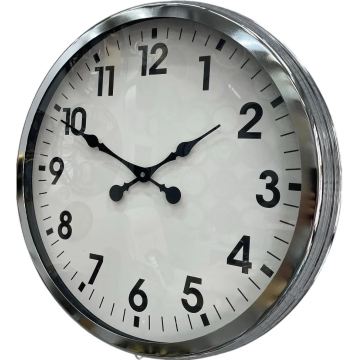 Mey İthalat® 60 cm Krom Metal Duvar Saati