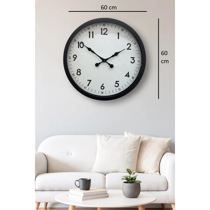 Mey İthalat® 60 cm Siyah Dekoratif Metal Duvar Saati