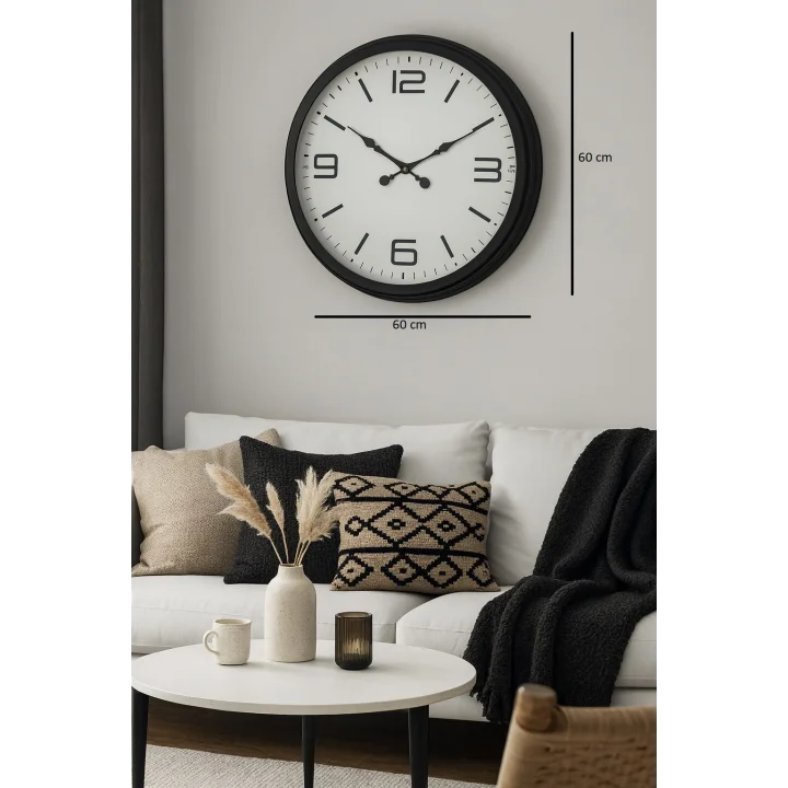 Mey İthalat® 60 cm Siyah Metal Dizayn Duvar Saati