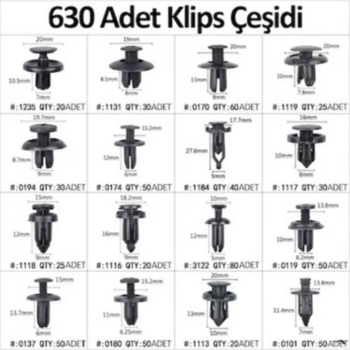 Mey İthalat®  630 Adet Trim Klips Seti – Oto Panel, Kapı Döşeme, Tampon ve Pervaz İçin Evrensel Raptiye Bağlantı Elemanları