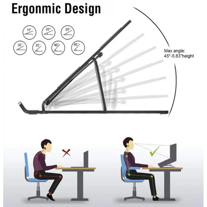 Mey İthalat® 7 Kademeli Ayarlı Katlanabilir Laptop Tablet Standı Siyah
