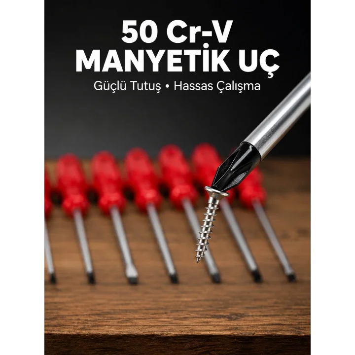 Mey İthalat® 7 Parça Tornavida Seti Manyetik Uç Ergonomik Sap