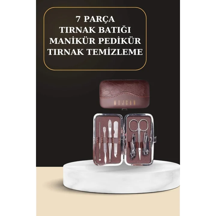 Mey İthalat® 7 Parça Manikür Pedikür Seti El Ayak Bakımı Çantalı Paslanmaz Çelik
