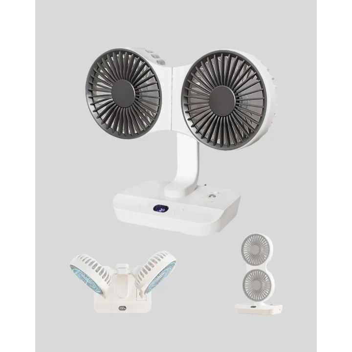 Mey İthalat® 720° Döner Çift Taraflı Masaüstü Vantilatör – USB Şarjlı Sessiz Fan