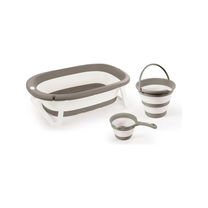 Mey İthalat® 7273 KATLANABİLİR ÜÇLÜ BEBEK BANYO SETİ STONE GRİ