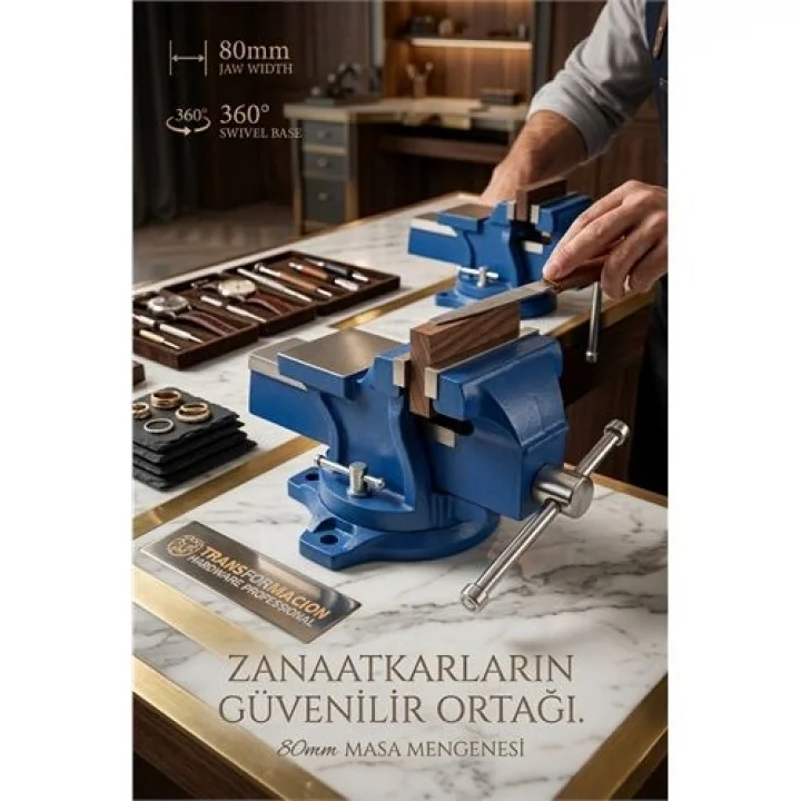 Mey İthalat® 80 mm 360° Döner Tabanlı Profesyonel Çelik Masa Mengenesi 722968