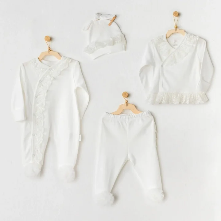 Mey İthalat® AC25312 Tüllü 4Lü Hastane Çıkışı Ekru