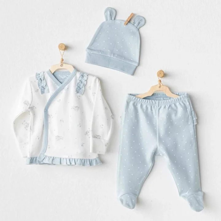 Mey İthalat®   AC25646 Bunny Bear 3Lü Zıbın Set Blue