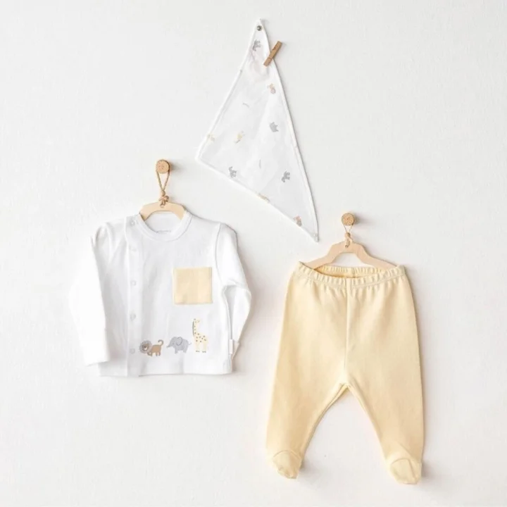 Mey İthalat®   AC25807 Side Snap Set Little King 3Lü Zıbın Set Yellow