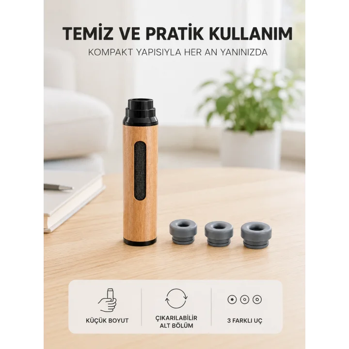 Mey İthalat® Ahşap Görünümlü Mini Küllük Taşınabilir Kompakt Tasarım 3 Farklı Uç Seçeneği