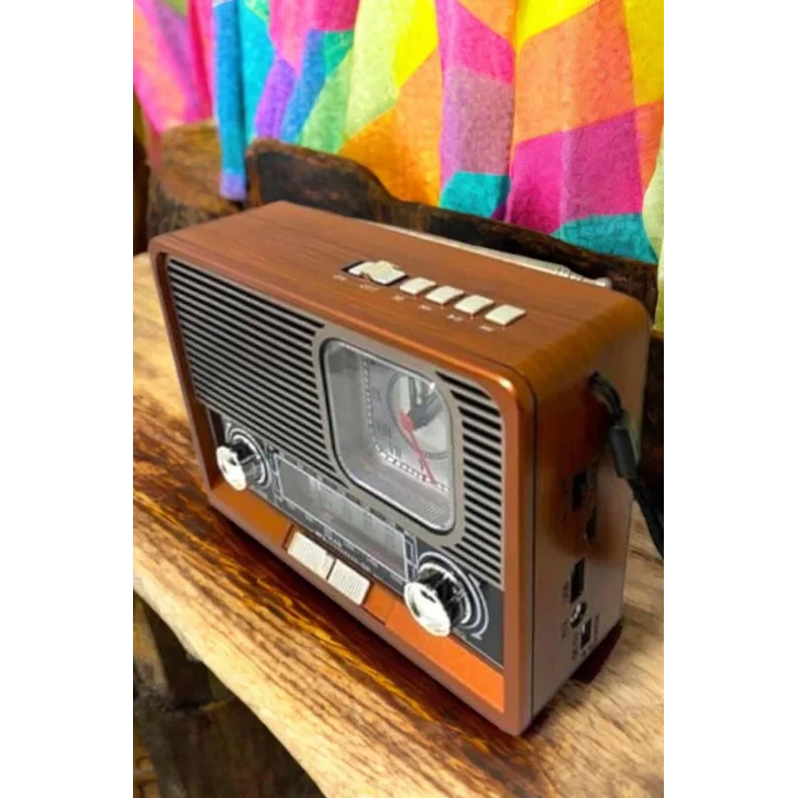 Mey İthalat® Ahşap Görünümlü Retro Bluetooth Radyo USB,AUX Ve SD Kart Girişli