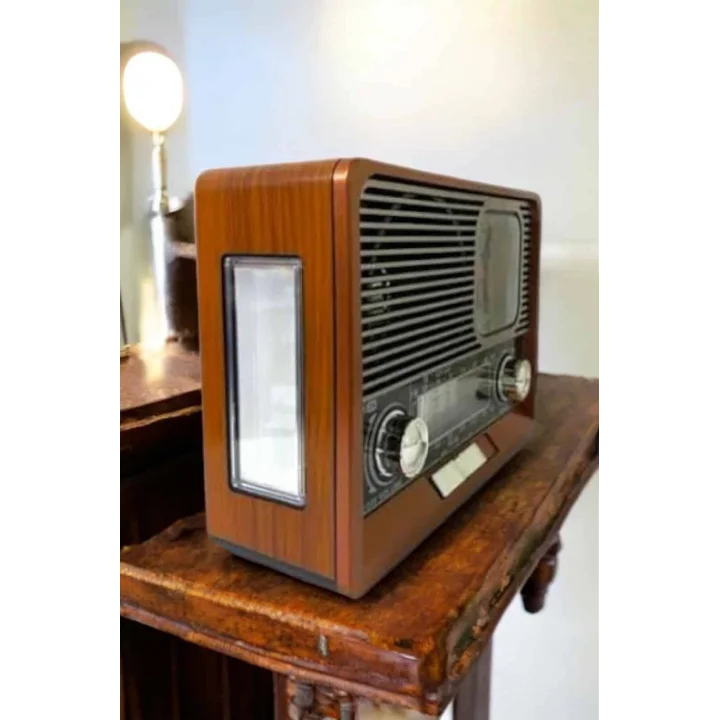 Mey İthalat® Ahşap Görünümlü Retro Bluetooth Radyo USB,AUX Ve SD Kart Girişli