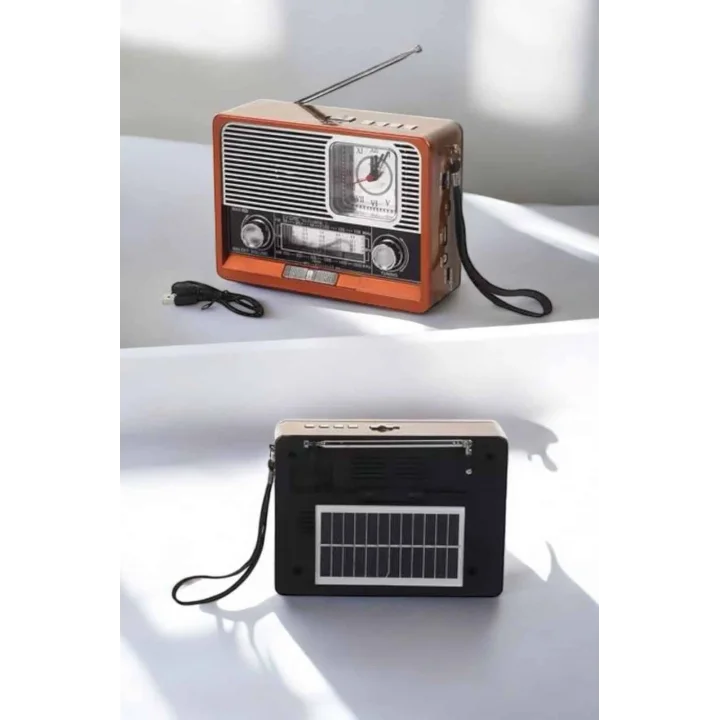 Mey İthalat® Ahşap Görünümlü Retro Bluetooth Radyo USB,AUX Ve SD Kart Girişli