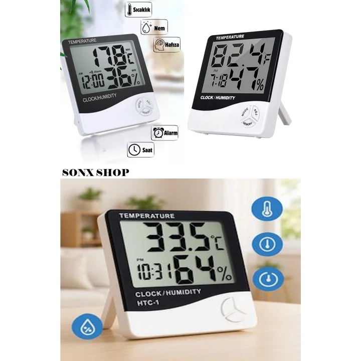 Mey İthalat® Akıllı Dijital Nem Sıcaklık Ölçer Termometre Masa Saati Fonksiyonel Ev Oda Ortam Dijital Sensörlü