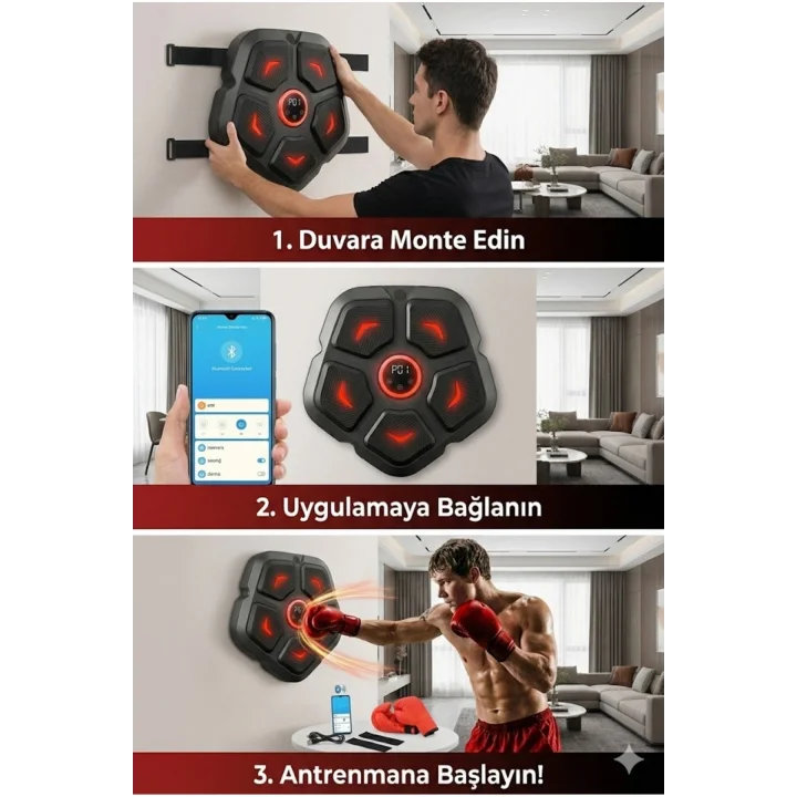 Mey İthalat® Akıllı Duvar Boks Hedefi: Bluetooth Müzikli, Işıklı Refleks ve Stres Atma