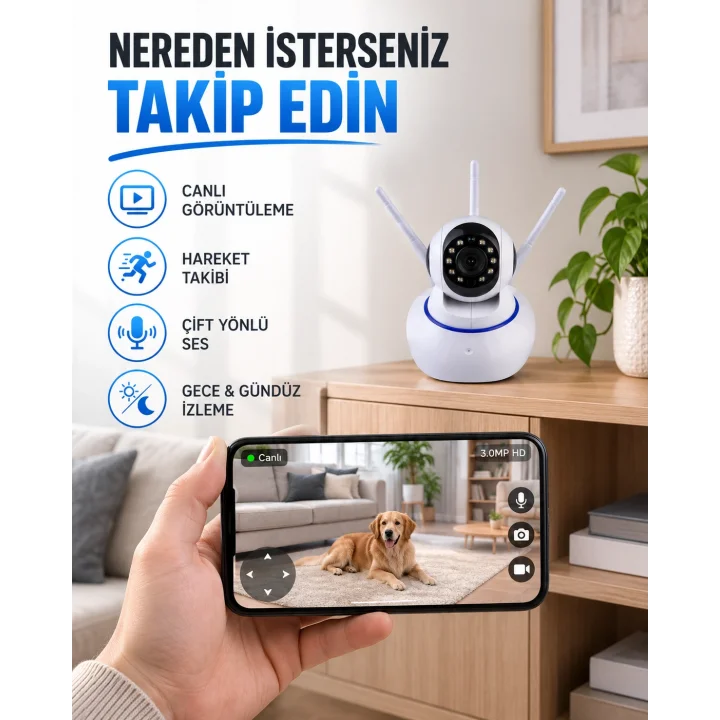 Mey İthalat® Akıllı IP Güvenlik Kamerası – 1080P HD, Gece Görüşlü, Hareket Algılamalı Yeni Nesil