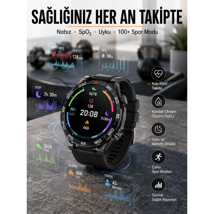 Mey İthalat® Akıllı Saat 2024 Model Arama Cevaplayan Uyku ve Sağlık Takibi